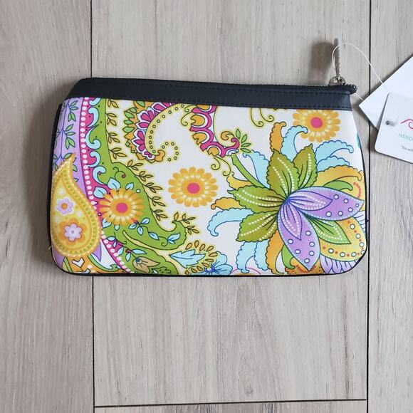 California Beach Cosmetics Case Mini Paisley Purse Neoprene You Fill Me Joy 9x5 - Picture 2 of 9